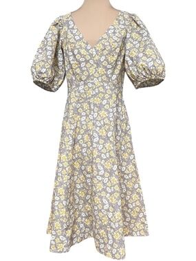 Rebecca Taylor La Vie Floral Midi Dress Puff Sleeve V Neck Cotton Fit Flare NWT